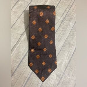 Lanvin Necktie Men's 57” Brown Orange Embossed Silk Geometric Vintage Neck Tie